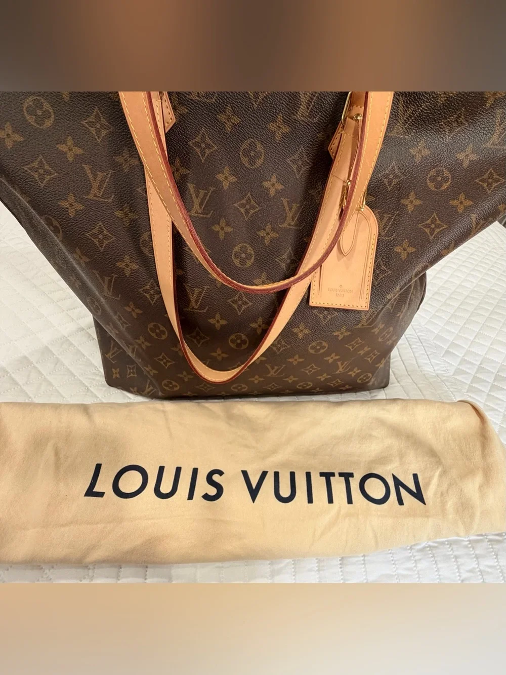Louis Vuitton Brown Monogram Tote Bag with Vachetta Leather Handles 100%Authenti
